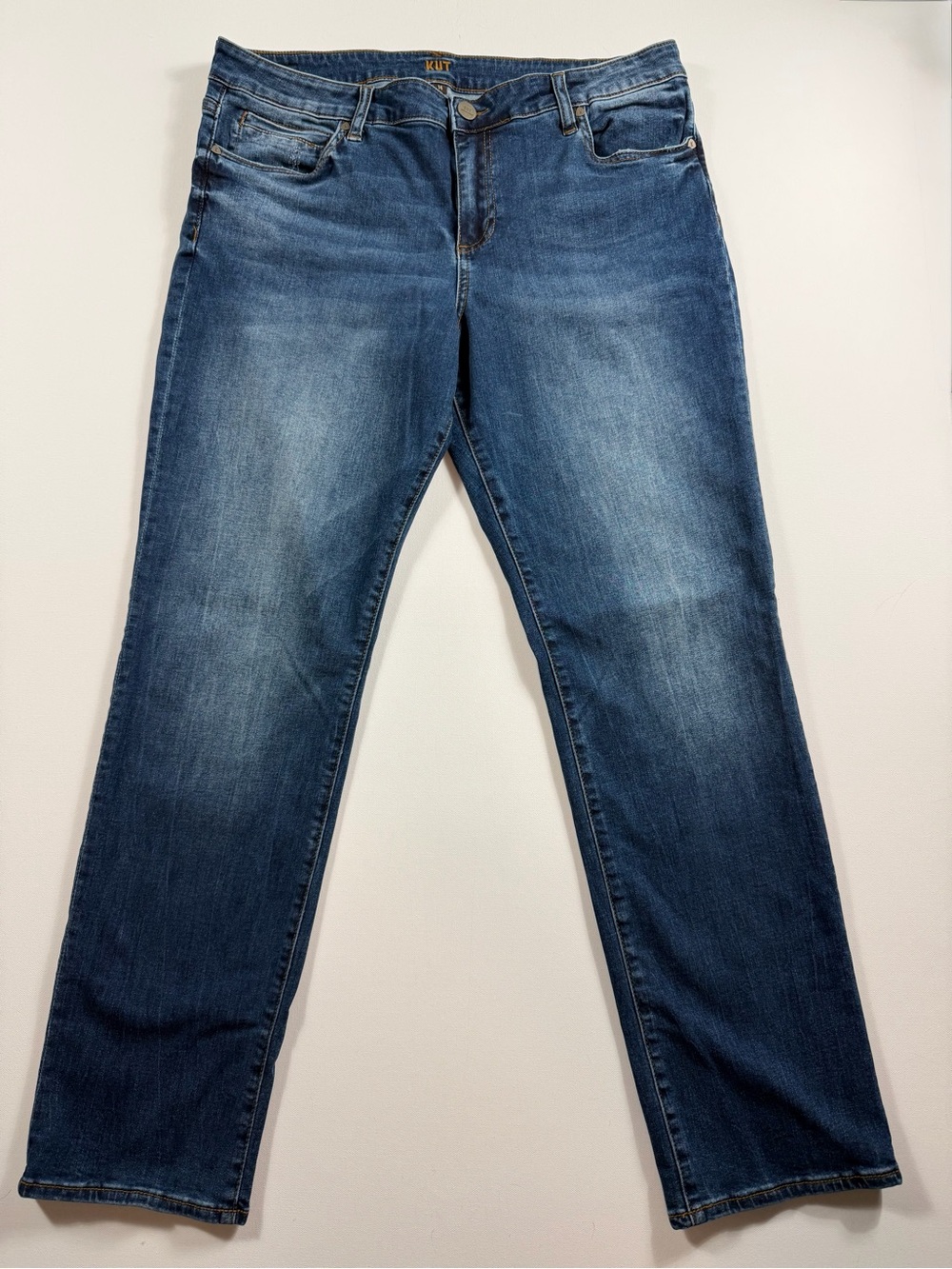 KUT From The Kloth Boyfriend Jeans 14 Mid Rise Straight Leg Stretch Whiskering